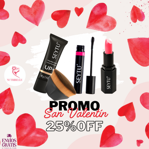 Kit San Valentín Seytú: Base, Brocha, Labial y Máscara de Pestañas (Empaque GRATIS)